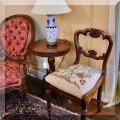 F11. Victorian chair with crewel embroidered seat. 